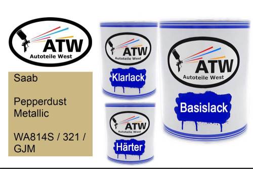 Saab, Pepperdust Metallic, WA814S / 321 / GJM: 1L Lackdose + 1L Klarlack + 500ml Härter - Set, von ATW Autoteile West.